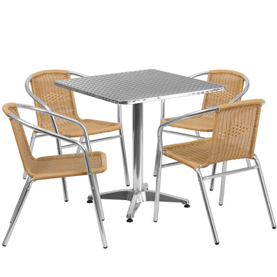 Lila 27.5'' Square Aluminum Indoor-Outdoor Table Set with 4 Rattan Chairs