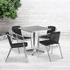 Black |#| 27.5inch Square Aluminum Indoor-Outdoor Table Set with 4 Black Rattan Chairs