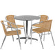 Beige |#| 31.5inch Round Aluminum Indoor-Outdoor Table Set with 4 Beige Rattan Chairs