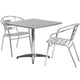 31.5inch Square Aluminum Indoor-Outdoor Table Set with 2 Slat Back Chairs