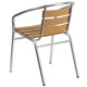 Aluminum |#| Commercial Aluminum Indoor-Outdoor Stack Chair with Triple Slat Faux Teak Back