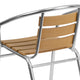 Aluminum |#| Commercial Aluminum Indoor-Outdoor Stack Chair with Triple Slat Faux Teak Back