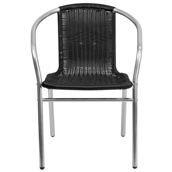 Aluminum and Black |#| Commercial Aluminum and Black Rattan Indoor-Outdoor Restaurant Stack Chair