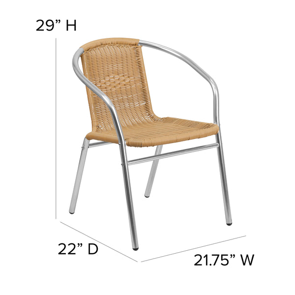 Aluminum and Beige |#| Commercial Aluminum and Beige Rattan Indoor-Outdoor Restaurant Stack Chair