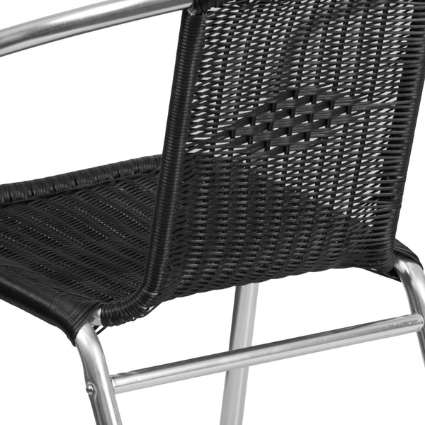 Aluminum and Black |#| Commercial Aluminum and Black Rattan Indoor-Outdoor Restaurant Stack Chair