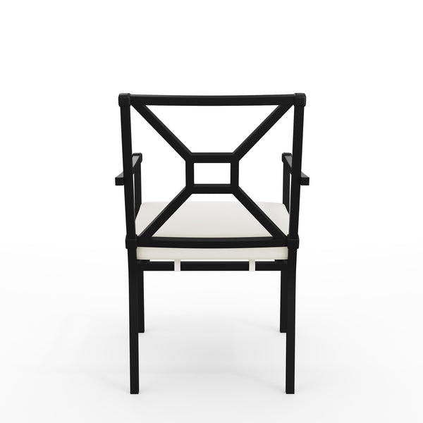 All-Weather Steel Frame Stackable Patio Armchair in Black with Cream Cushion