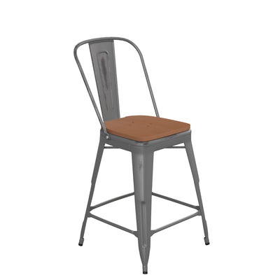 Lincoln 24'' High Indoor Counter Height Stool with Back with Poly Resin Wood Seat - View 1