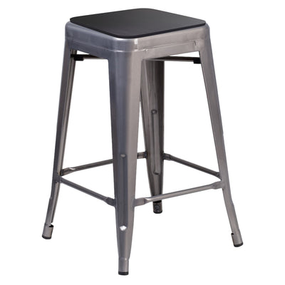 Indoor Counter Height Stool with Poly Resin Colorful Seat - View 1