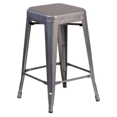 Indoor Counter Height Stool with Poly Resin Colorful Seat - View 2