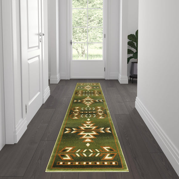 Green,2' x 7' |#| Multipurpose Southwestern Style Patterned Indoor Area Rug - Green - 2' x 7'
