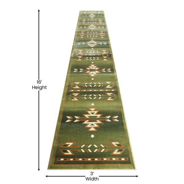 Green,3' x 16' |#| Multipurpose Southwestern Style Patterned Indoor Area Rug - Green - 3' x 16'
