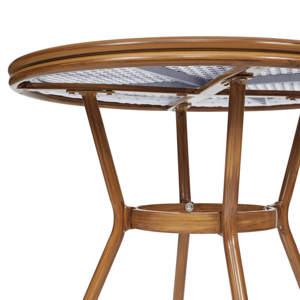 White & Gray Rattan/Natural Frame |#| Indoor/Outdoor Commercial Bistro Set with Table and 4 Chairs in Wht/Gray