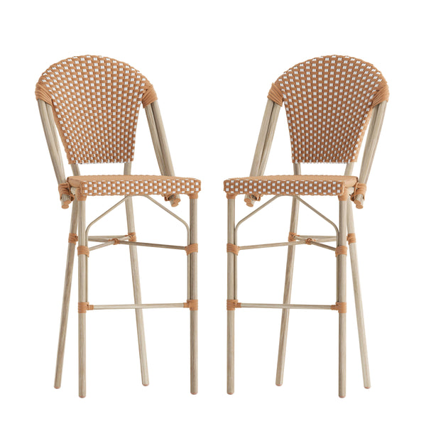 Natural & White/Light Natural Frame |#| 2 Pack All-Weather Commercial Paris Stools with Bamboo Print Frame-Natural/White