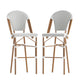 White & Gray/Natural Frame |#| 2 Pack All-Weather Commercial Paris Stools with Bamboo Print Frame-White/Gray