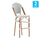White & Gray/Natural Frame |#| 2 Pack All-Weather Commercial Paris Stools with Bamboo Print Frame-White/Gray