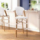 White & Gray/Natural Frame |#| 2 Pack All-Weather Commercial Paris Stools with Bamboo Print Frame-White/Gray