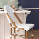 White & Gray/Natural Frame |#| 2 Pack All-Weather Commercial Paris Stools with Bamboo Print Frame-White/Gray