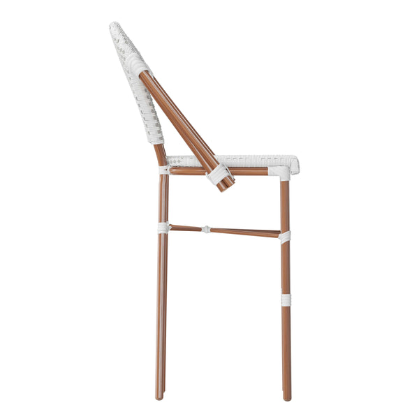 White & Gray/Natural Frame |#| 2 Pack All-Weather Commercial Paris Stools with Bamboo Print Frame-White/Gray