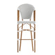 White & Gray/Natural Frame |#| 2 Pack All-Weather Commercial Paris Stools with Bamboo Print Frame-White/Gray