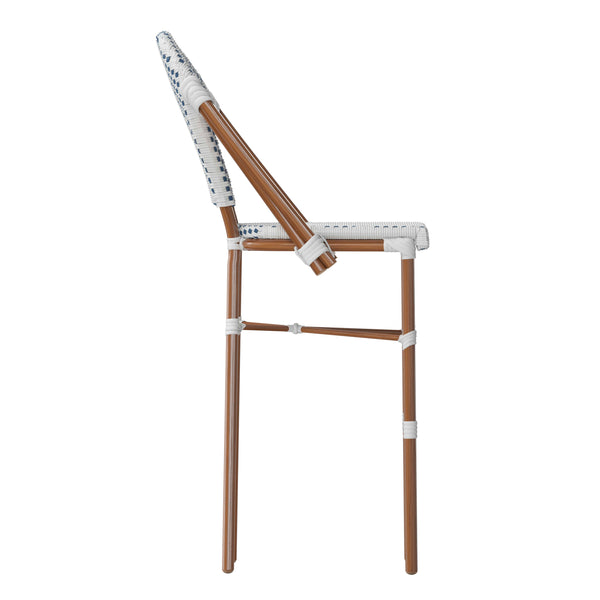 White & Navy/Natural Frame |#| 2 Pack All-Weather Commercial Paris Stools with Bamboo Print Frame-White/Navy