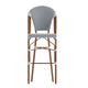 White & Navy/Natural Frame |#| 2 Pack All-Weather Commercial Paris Stools with Bamboo Print Frame-White/Navy