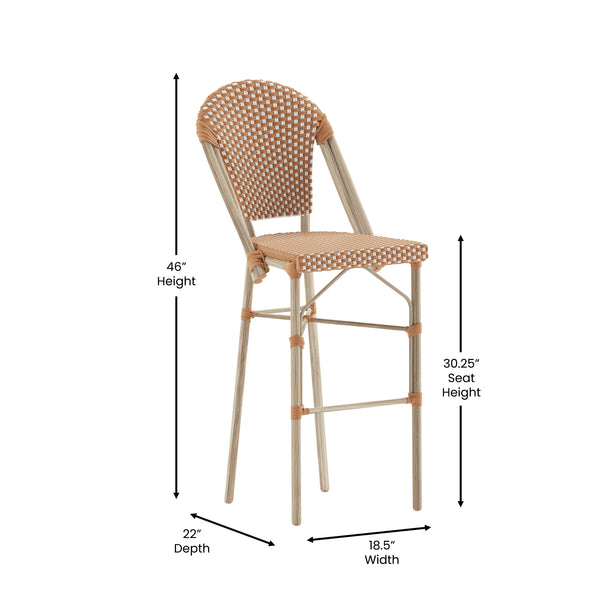 Natural & White/Light Natural Frame |#| 2 Pack All-Weather Commercial Paris Stools with Bamboo Print Frame-Natural/White