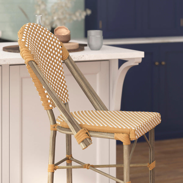 Natural & White/Light Natural Frame |#| 2 Pack All-Weather Commercial Paris Stools with Bamboo Print Frame-Natural/White