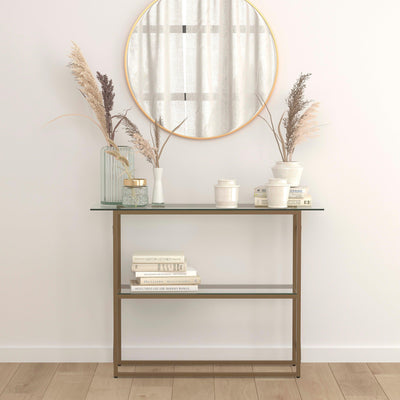 Mar Vista Collection Glass Console Table with Criss Cross Matte Frame