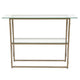 Glass Console Table with Criss Cross Matte Gold Frame - Occasional Table
