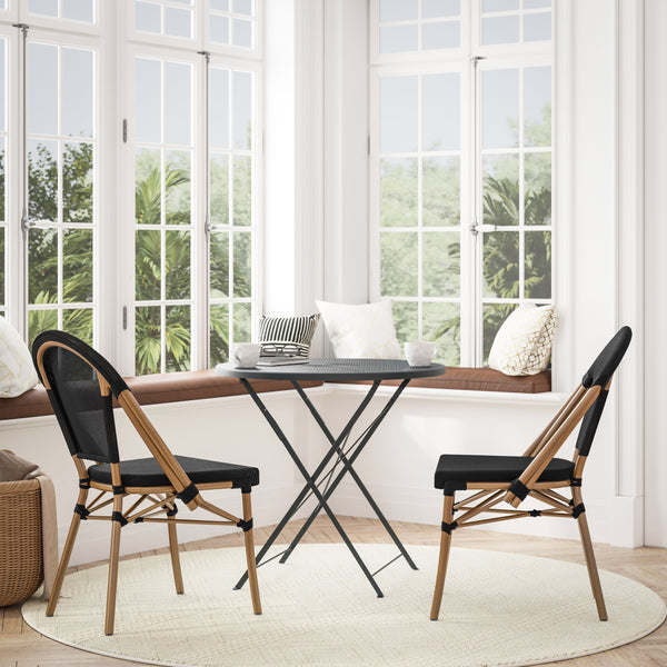 Black/Natural Frame |#| All-Weather Commercial Paris Chair with Natural Aluminum Frame-Black
