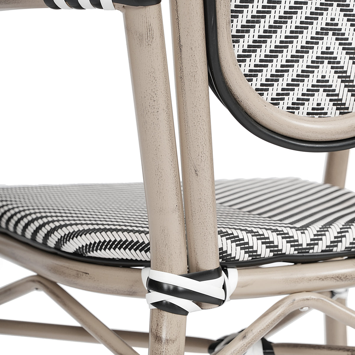Black & White/Light Natural Frame |#| All-Weather Commercial Paris Chair with Arms and Natural Metal Frame-Black/White
