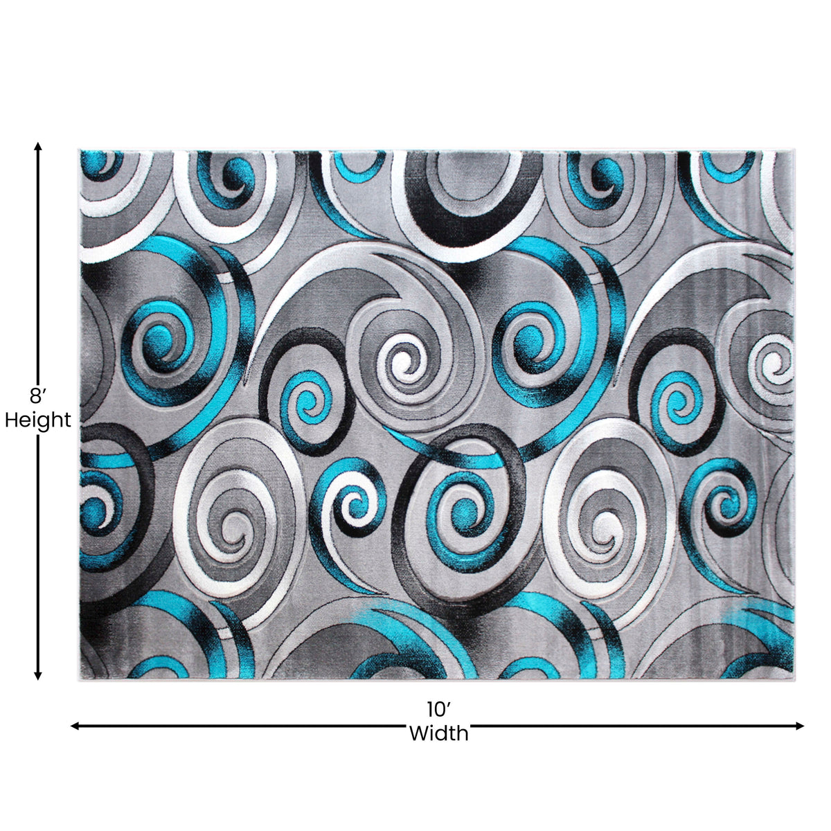 8' x 10' |#| Modern Spiral Patterned Turquoise 8' x 10' Olefin Indoor Area Rug