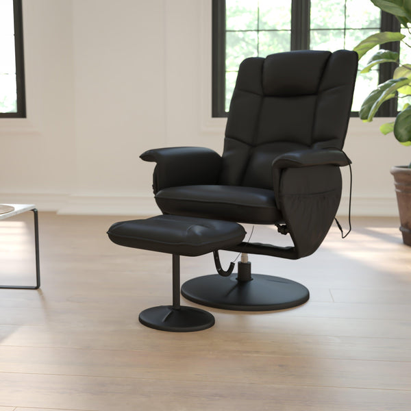 Black |#| Black LeatherSoft Massaging Adjustable Recliner w/Ottoman w/Side Pocket