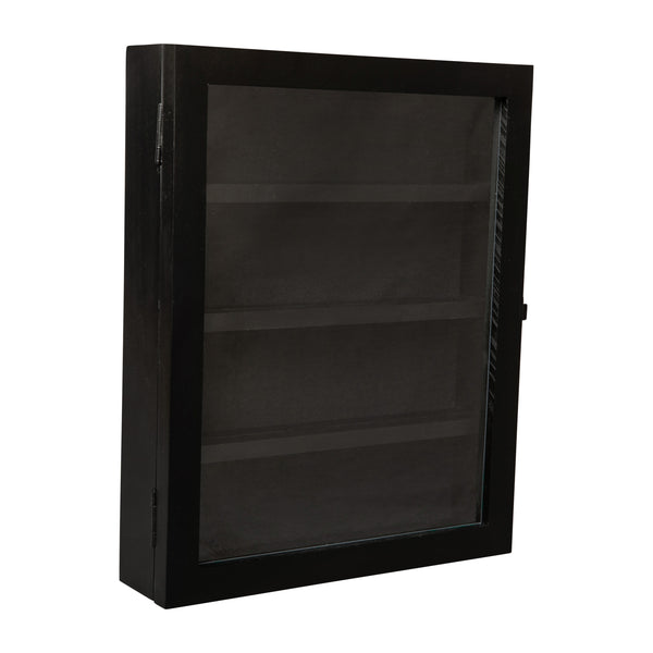 Black,11.5"W x 2.75"D x 14"H |#| Wooden Medals Display Case with 3 Removable Shelves in Black - 11x14