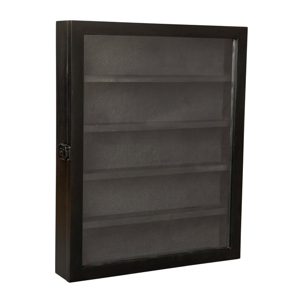 Black,14.5"W x 2.75"D x 17.75"H |#| Wooden Medals Display Case with 4 Removable Shelves in Black - 14.5x17.5