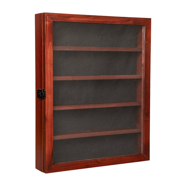 Mahogany,14.5"W x 2.75"D x 17.75"H |#| Wooden Medals Display Case with 4 Removable Shelves in Mahogany - 14.5x17.5