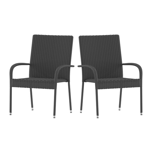 Gray |#| Indoor/Outdoor Stacking Steel Framed Gray Wicker Dining Armchairs - 2 Pack