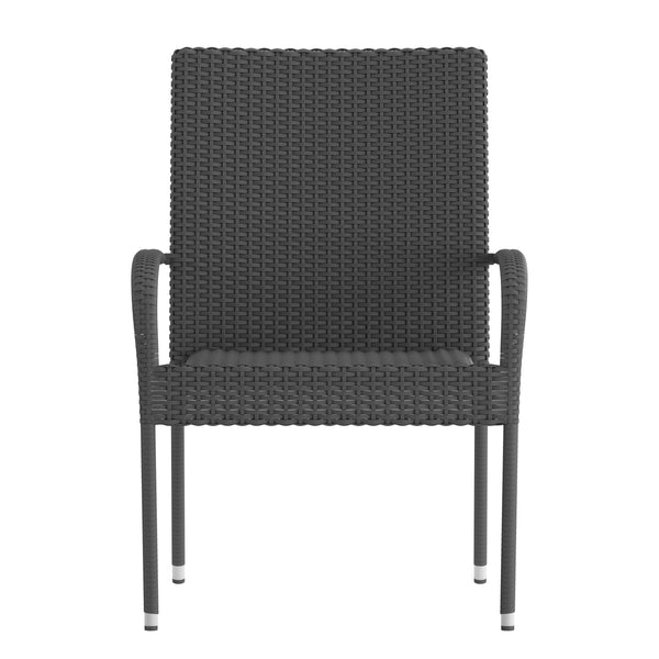Gray |#| Indoor/Outdoor Stacking Steel Framed Gray Wicker Dining Armchairs - 2 Pack