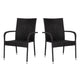 Black |#| Indoor/Outdoor Stacking Steel Framed Black Wicker Dining Armchairs - 2 Pack