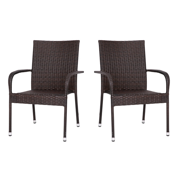 Espresso |#| Indoor/Outdoor Stacking Steel Framed Espresso Wicker Dining Armchairs - 2 Pack