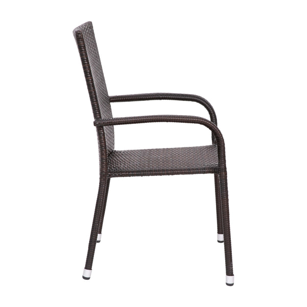 Espresso |#| Indoor/Outdoor Stacking Steel Framed Espresso Wicker Dining Armchairs - 2 Pack
