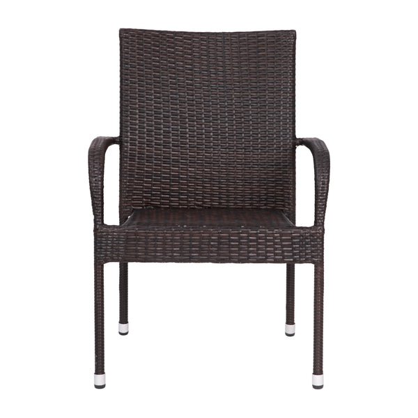 Espresso |#| Indoor/Outdoor Stacking Steel Framed Espresso Wicker Dining Armchairs - 2 Pack