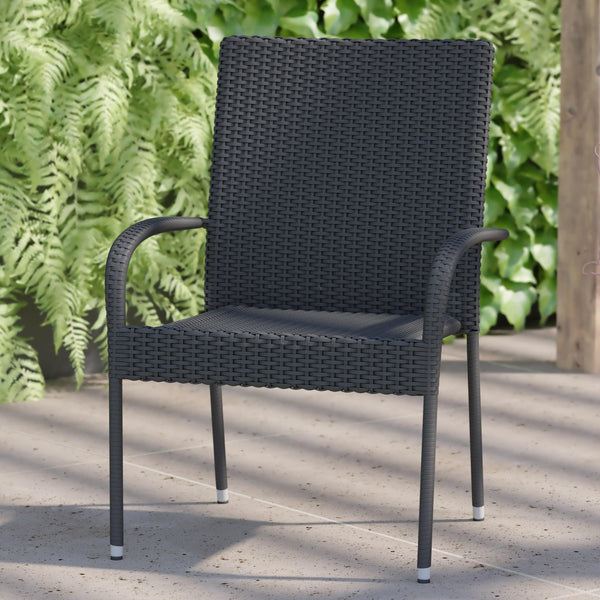 Gray |#| Indoor/Outdoor Stacking Steel Framed Gray Wicker Dining Armchairs - 2 Pack