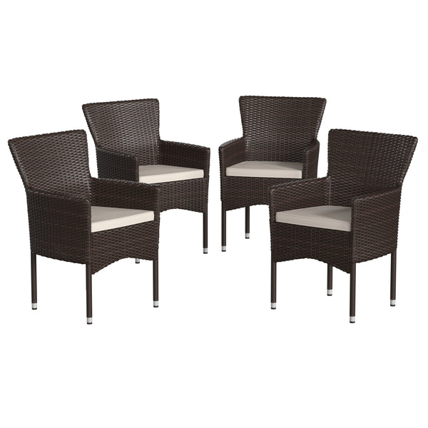 Espresso/Cream |#| Indoor/Outdoor Espresso Wicker Wrapped Steel Frame Patio Chairs & Cream Cushions