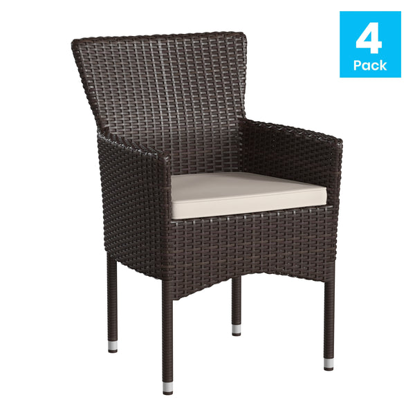 Espresso/Cream |#| Indoor/Outdoor Espresso Wicker Wrapped Steel Frame Patio Chairs & Cream Cushions