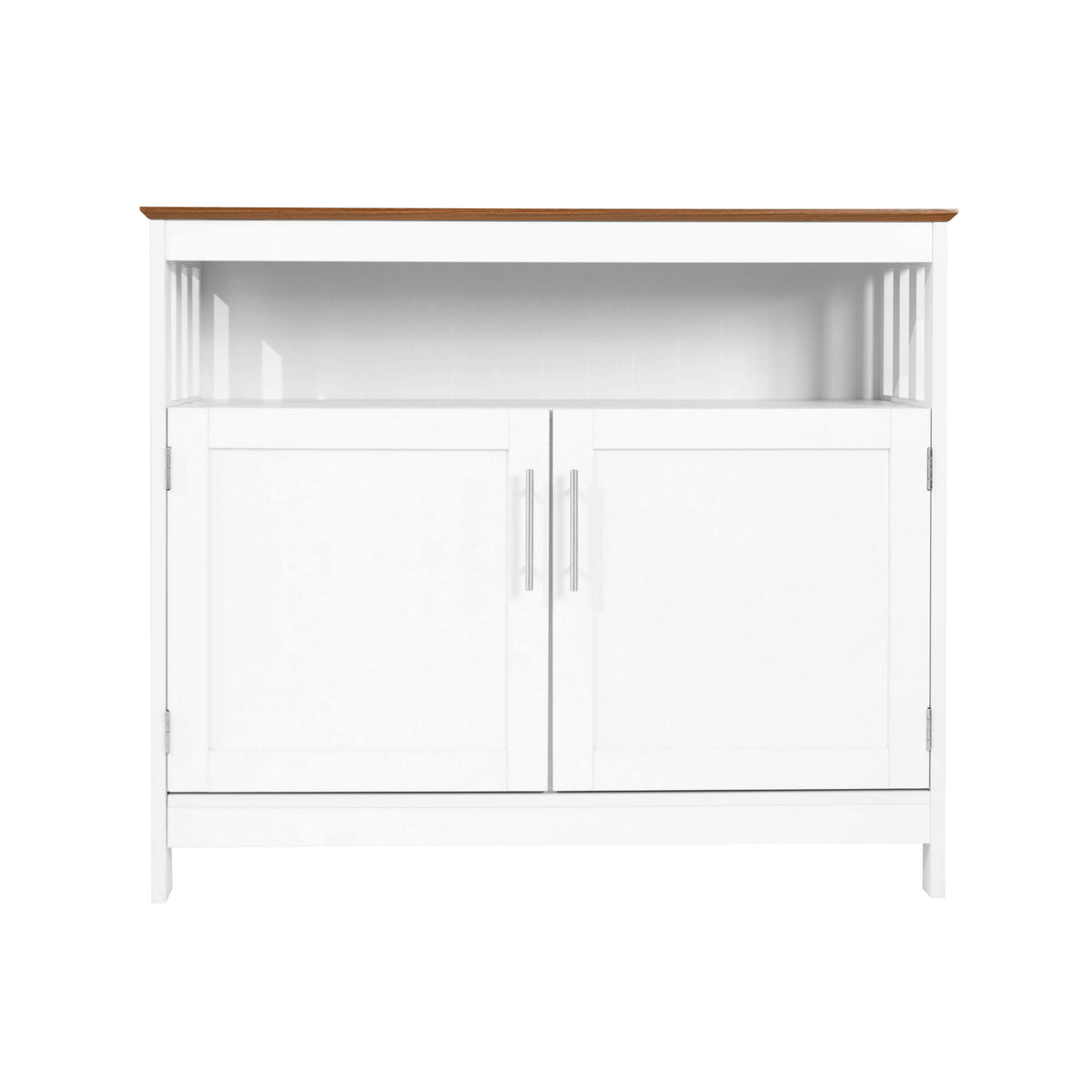 Walnut Top/White Frame |#| Classic Sideboard and Buffet Cabinet with Open and Closed Storage - White/Walnut