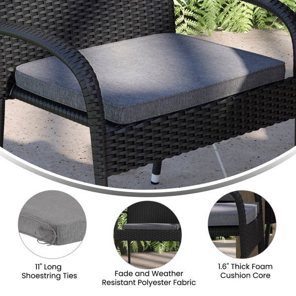 Gray |#| All-Weather Gray Non-Slip Chair Cushions with Ties & Comfort Foam Core - 2 Pack