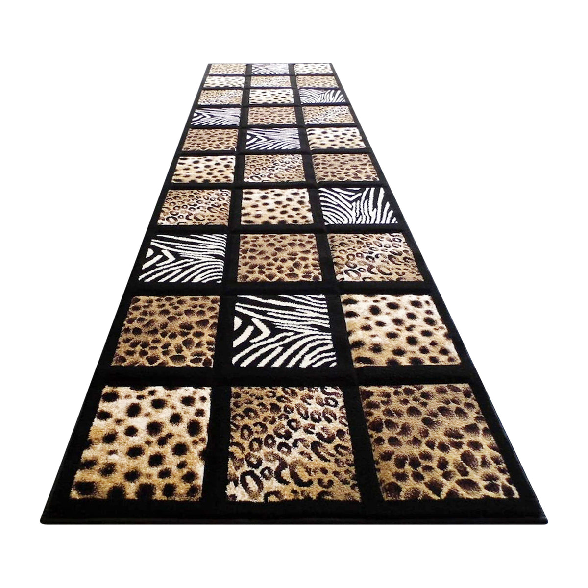 3' x 10' |#| Wildlife Animal Print Area Rug with Raised Squares - Black Background - 3' x 10'