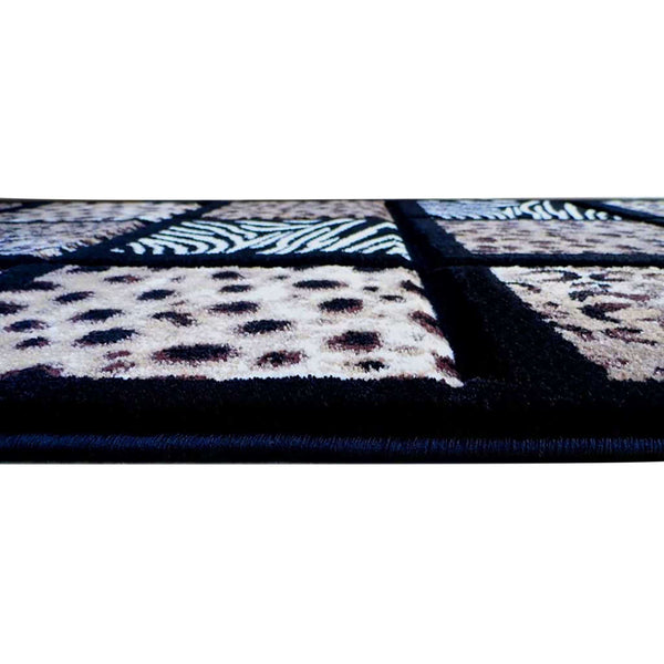 3' x 7' |#| Wildlife Animal Print Area Rug with Raised Squares - Black Background - 3' x 7'