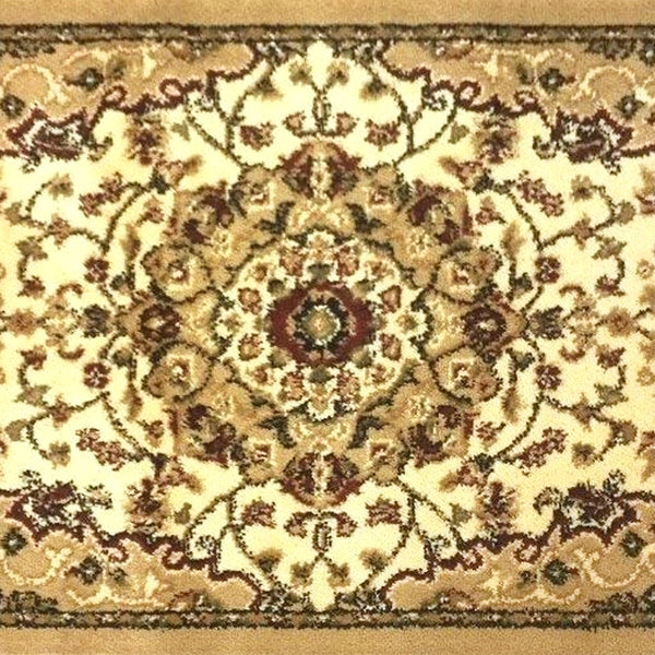 Ivory,3' x 10' |#| Multipurpose Persian Style Olefin Medallion Motif Area Rug in Ivory - 3' x 10'